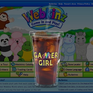 Webkinz Gamer Girl Water Tumbler, Gift for Webkinz Fans, Y2K Retro Gaming Early 2000&#39;s Nostalgia