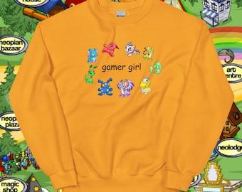 Sweat-shirt Gamer Girl Neopets, marchandise Neopets, cadeau pour gamers nostalgiques, col rond Gamer Girl