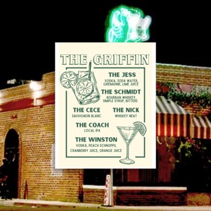 Cartel de la nueva chica del menú de bebidas de Griffin