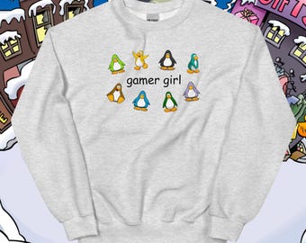 Club Penguin Gamer Girl Crewneck, Gift for Club Penguin Fans, Club Penguin Merchandise