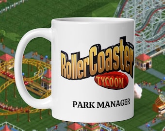 Rollercoaster Tycoon Park Manager Mug, Funny Nostalgic Rollercoaster Tycoon Inspired Gift, Retro Gaming Gift for Gamers