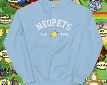 Neopets Est. 1999 Sweat-shirt de style universitaire, marchandise Neopets, cadeau pour les joueurs nostalgiques
