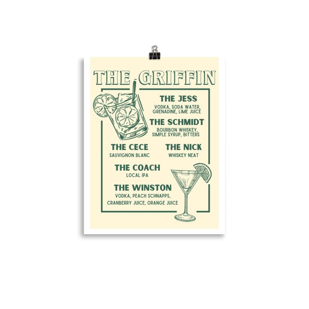 The Griffin Drink Menu New Girl Poster Etsy