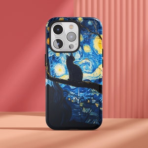 Starry Night Cat Phone Case For iPhone 15, 14, 13 Pro Max, Van Gogh, iPhone 15, 14 Plus, 13, 12 Mini, 12, 11 Pro Max, 7 8 X XR XS Max