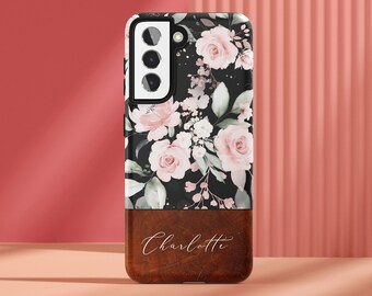 Pink Roses and Wood Phone Case for Samsung Galaxy S26,S25, S24, S23, S22 Ultra, S22 Plus, S21 Plus, S20 Ultra, S20 Plus, Note 20, Note 10
