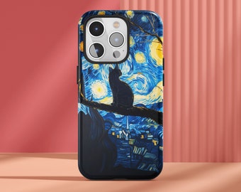 Starry Night Cat Phone Case For iPhone 15, 14, 13 Pro Max, Van Gogh, iPhone 15, 14 Plus, 13, 12 Mini, 12, 11 Pro Max, 7 8 X XR XS Max