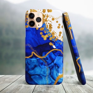 Blue Watercolor and Gold iPhone 15, 14, 13, 12, 11 Pro Max Phone Case, iPhone 14 Plus, MagSafe Compatible, iPhone 12, 13 Mini, 7 8 X XR XS