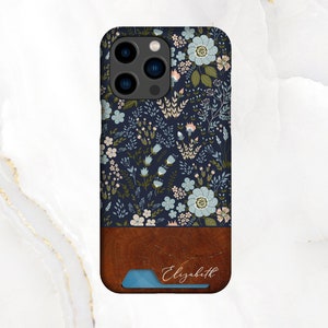 Card Holder Case Blue Flowers, iPhone 16, 15, 14, 13 Pro Max Phone Case, Plus, iPhone 13, iPhone 13 Mini, S22, S21 Ultra, S22, S21 Plus