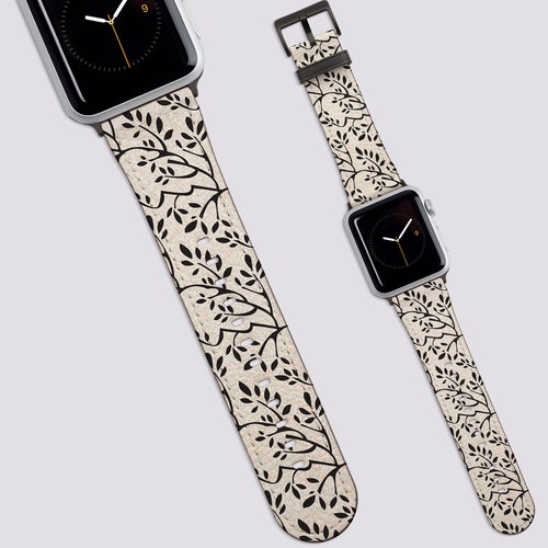 Blue Flowers Apple Watch Band Vegan Leather Strap Apple Etsy