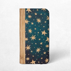 Funda tipo cartera con estrellas verdes para iPhone 16, 15, 14, 13 Pro Max, 14 Plus, Mini, 12, 11, Galaxy S25, S24, S23, S22 Ultra, S21 Plus, S20, Note