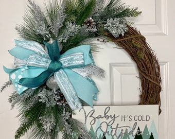 Christmas Wreath, Blue Christmas Wreath, Country Christmas Wreath, Farmhouse Christmas Wreath, Winter Christmas Wreath, Christmas Wreath