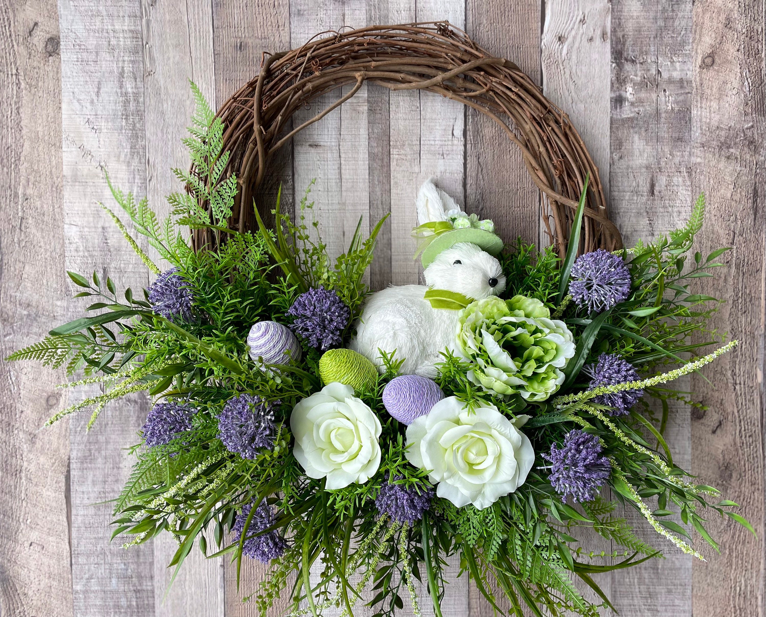 Easter Spring Flower Wreath, Easter Egg Wreath, Easter Bunny Wreath ...