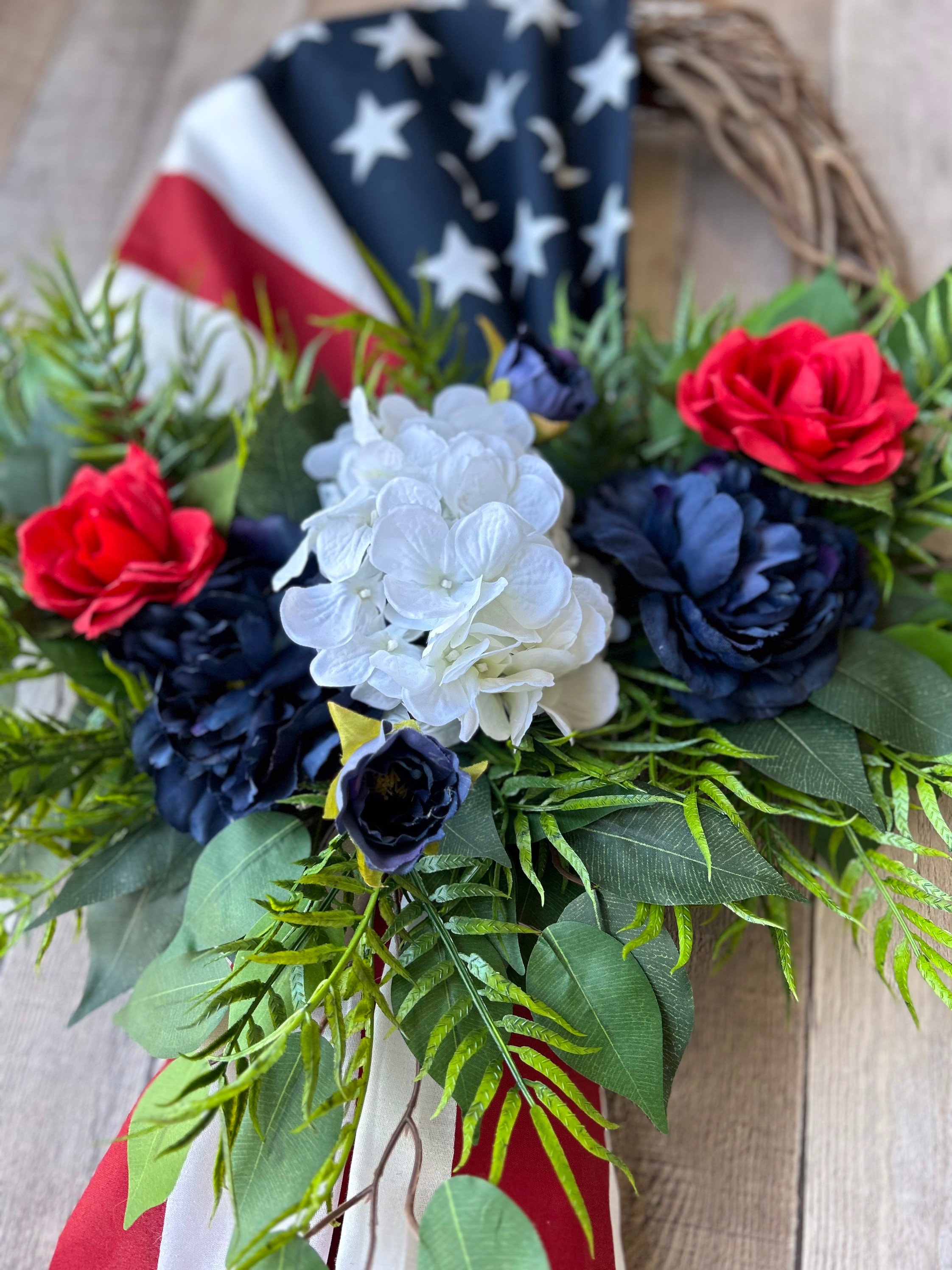 Patriotic Flag Wreath, Floral Peony Hydrangea, 4th of July Decor - Etsy