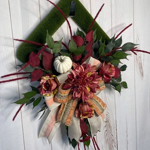 Burgundy Dahlia Fall Wreath, Elegant Rose Decor, Jeweled Ribbon