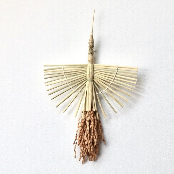 Crane Lucky Charm/ Woven Rice Straw Art / Bird Figurine / Japanese Cranes / Vegetable Plait Weaving Wall Hanging / Plants Fiber