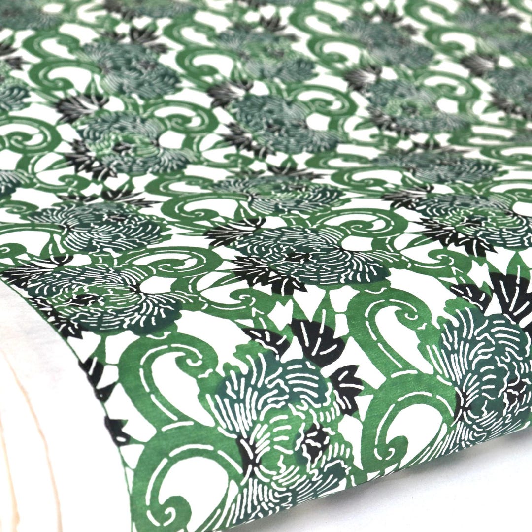 Katazome Japanese Stencil-dyed Decorative Paper Green | Handmade ...