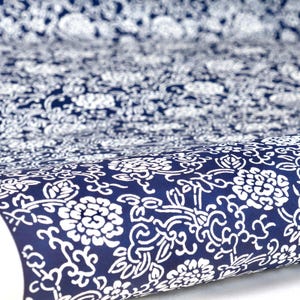 Papier décoratif japonais teint au pochoir Katazome BLEU | Papier de mûrier fait main | Fabriqué au Japon / Reliure /