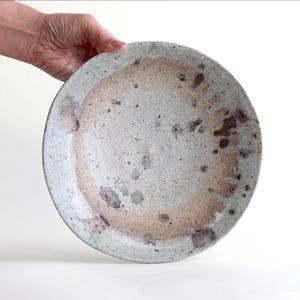 Ash Glazed Grey Shallow Bowl – Handmade Japanese Pottery Serving Dish -Haga Ryuichi