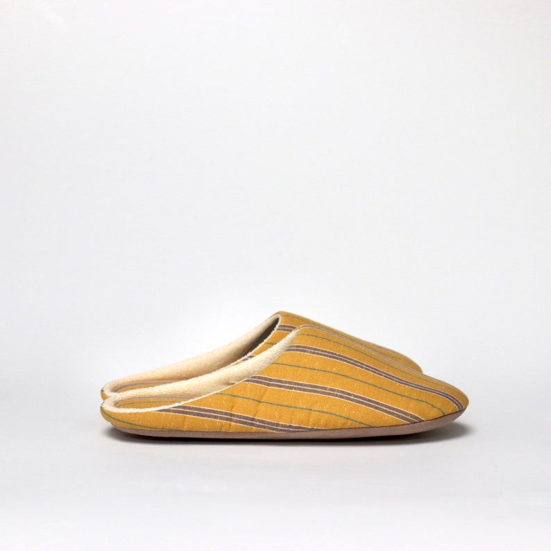 Japanese Cotton Slippers / Slow woven cotton pongee fabric room shoes Yellow M