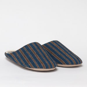 Japanese Cotton Slippers / Slow woven cotton pongee fabric room shoes Navy M