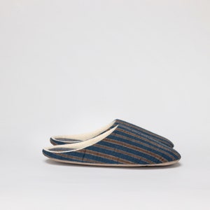 Japanese Cotton Slippers / Slow woven cotton pongee fabric room shoes Navy L