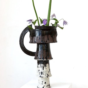 Tall 4 Tier Vase by Ricca Okano / Japanese studio ceramics / Abstract ceramic art / gestural glazing / ikebana / Modernist sculpture