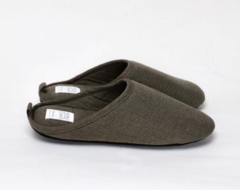 Japanese Linen Slippers - Khaki Green