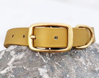 1'' Waterproof Dog Collar, Gold Dog Collar, Brass Buckle, Classic Collar, Vegan Leather Dog Collar, Faux Leather Dog Collar, Biothane Collar