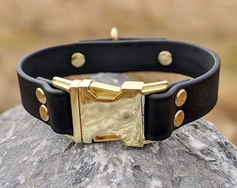 HARDWARE UPGRADE  1'' Quick Release Buckle, Waterproof Collar, Brass Side Release Buckle, Vegan Leather Collar, Faux Leather, Biothane