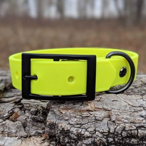 1&#39;&#39; Waterproof Dog Collar, Neon Yellow Collar, Matte Black Buckle, Classic Collar, Faux Leather, Vegan Leather Collar, Biothane Collar
