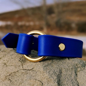 1'' Waterproof Dog Collar, Cobalt Blue, Brass Buckle, O Ring, Double Trouble Collar, Vegan Leather Collar, Faux Leather Collar, Biothane
