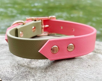 1'' Waterproof Dog Collar, Halo Collar, Coral Pink, Sahara, Rose Gold Buckle, Vegan Leather Collar, Faux Leather Collar, Biothane Dog Collar