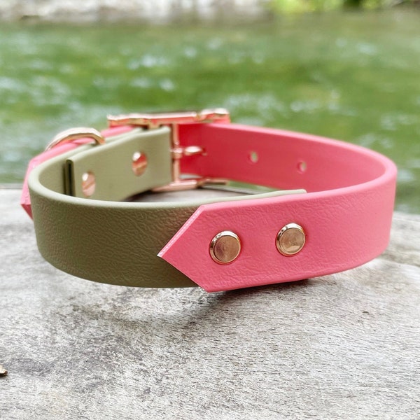 1'' Waterproof Dog Collar, Halo Collar, Coral Pink, Sahara, Rose Gold Buckle, Vegan Leather Collar, Faux Leather Collar, Biothane Dog Collar