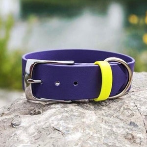 1,5 &#39;&#39;wasserdichtes Hundehalsband, lila, silberne Schnalle, The Enzo Halsband, Vegan Lederhalsband, Kunstleder Hundehalsband, Biothane Halsband