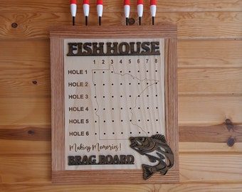 Deluxe Personalized Fish House Brag Board with your choice of Oak Trim for All Wheelhouses, Ice castles, Ice Fishing Houses