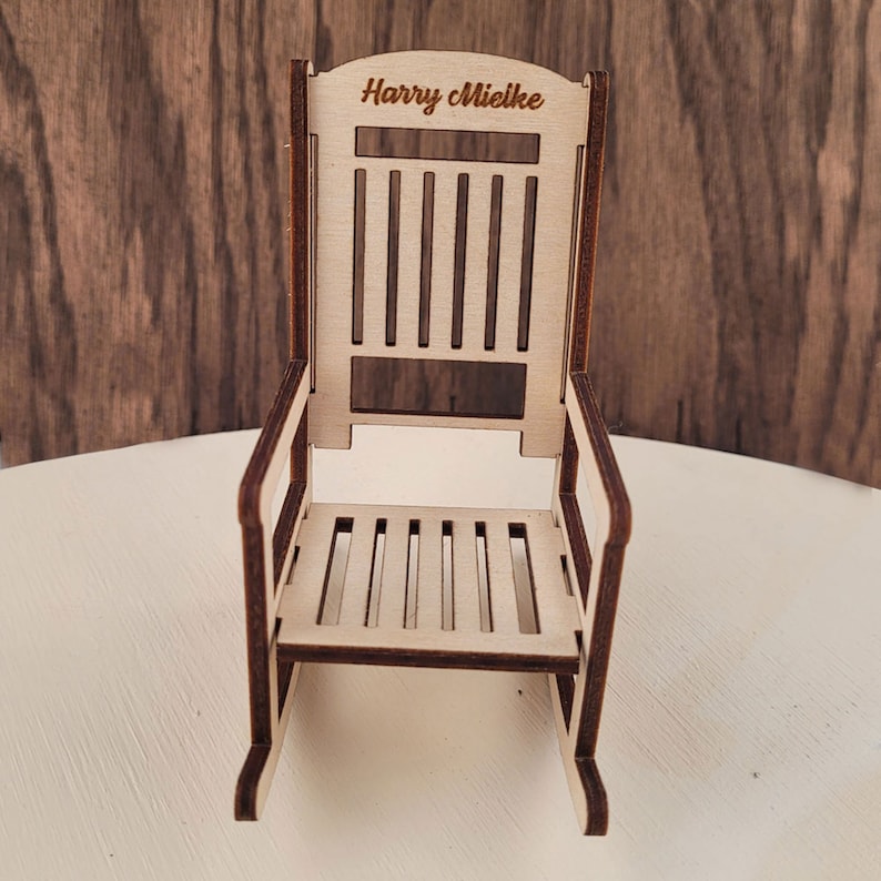 Personalized miniature rocking chair for memorial table at weddings, Christmas, memorial day, Quinceanera, Sweet sixteen 16, and special occasions. personalized with loved ones whom have pasted or cannot attend event. wedding decoration, wedding gift