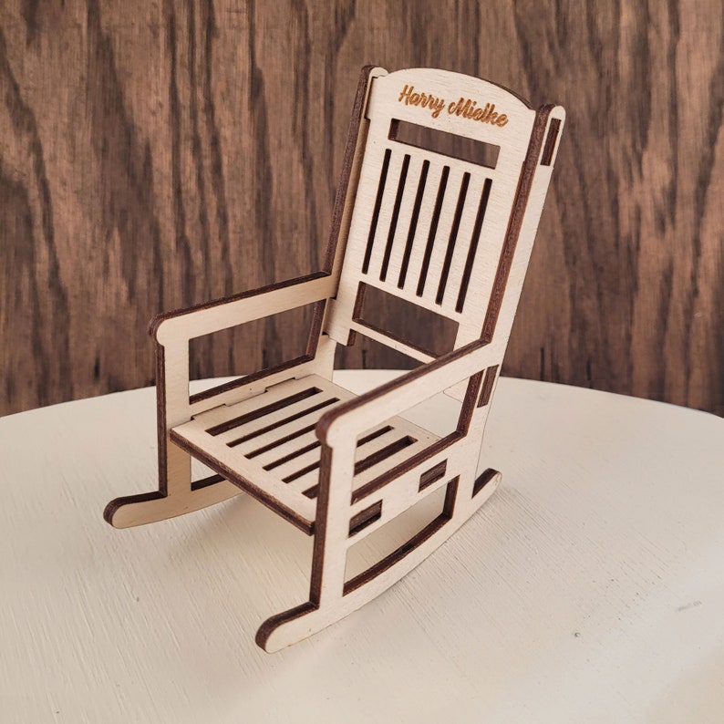 Personalized miniature rocking chair for memorial table at weddings, Christmas, memorial day, Quinceanera, Sweet sixteen 16, and special occasions. personalized with loved ones whom have pasted or cannot attend event. wedding decoration, wedding gift