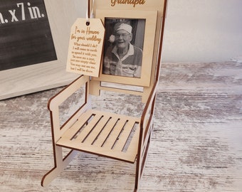 Personalized Memorial Photo Frame Chair: Save a Seat Keepsake Tag.