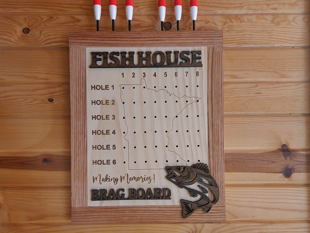 Deluxe Personalized Fish House Brag Board With Your Choice of Oak Trim