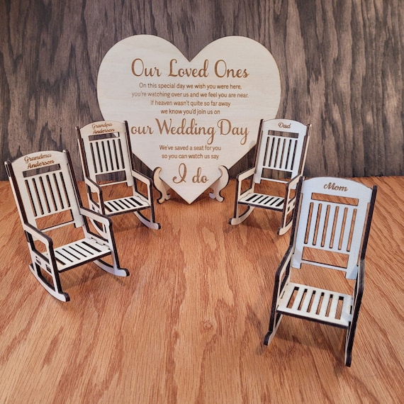 MDF wood Personalised Wedding Memorial Chair for absent guests with photo holder 
