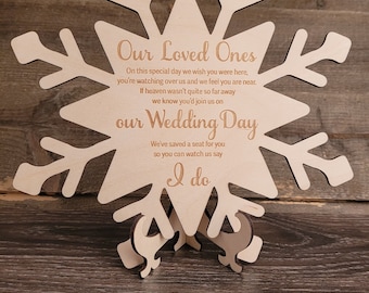 Loved Ones Wedding Day Snowflake with Easel Stand - Can engraved with any verse you'd like.