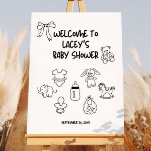 Hand Drawn Baby Shower Welcome Sign, Illustration Welcome Sign, Minimalist Shower Sign, Hand Drawn Baby Shower Sign, Editable Canva Template