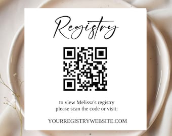 Baby Shower Registry Card with QR Code, Gifts For Baby Card, Scan QR Code For Registry, Baby Shower Gifts, Editable Canva Template