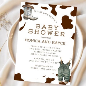 Cowboy Baby Shower Invitation, A Little Cowboy Baby Shower, Wild West Baby Shower Invite, Rodeo Baby Cowboy Invitation Editable Template