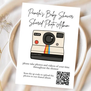 Scannen om foto's te uploaden Babyshowerkaart, Capture the Love Babyshowerfoto's, gedeeld fotoalbum, QR-code fotoalbum bewerkbare canva-sjabloon
