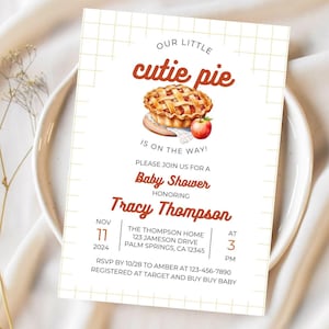 Little Cutie Pie Baby Shower Invitation, Fall Baby Shower Invite, Thanksgiving, Pumpkin Baby Shower, Cutie Pie Shower Invitation Template