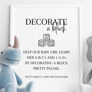 Dekorieren Sie eine Block-Babyparty-Aktivität, dekorieren Sie die ersten ABC-Blöcke des Babys, Babyparty-Andenken, Baby-ABC-Blöcke, bearbeitbare Canva-Vorlage