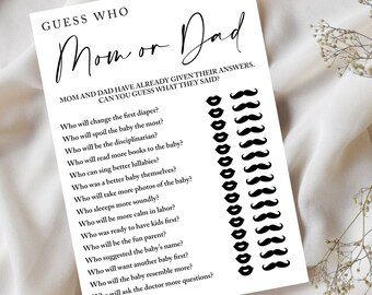 Printable Baby Shower Games, Guess Who Mommy or Daddy Game, Digital Download 5x7