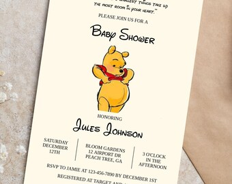 Editable Baby Shower Invitation, Winnie-the-pooh Invite Editable Template ( Digital Download )