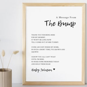A Message from The Bump Baby Shower Sign, Sweet Message from Baby, Baby Bump Thank You Sign, a Note from Baby Printable, Editable Template